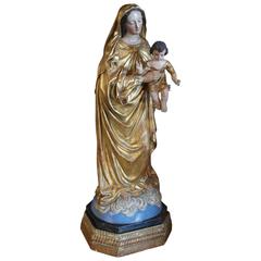 Antique French 19th Century Statue of the Madonna and Child