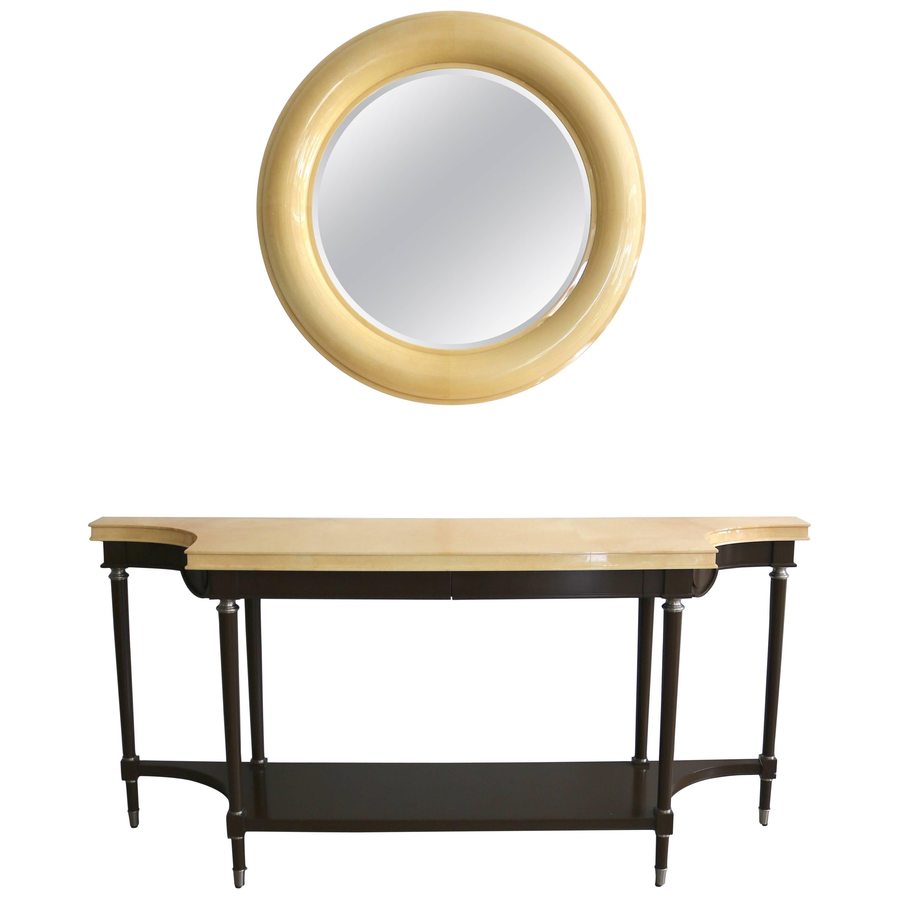  Lucien Rollen Goatskin Lacquered Console and Mirror
