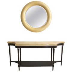 Lucien Rollen Goatskin Lacquered Console and Mirror