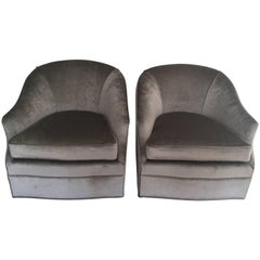 Pair of Milo Baughman Style Grey Swivel Chairs 12