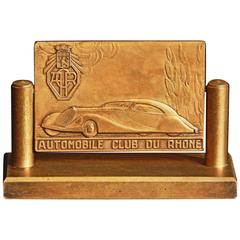 "Automobile Club of Rhone," Art Deco Bronze Desk Accessory, Talbot-Lago