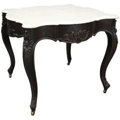 Antique French Carved Walnut and Marble Turtle Top Game Table, circa 1880 10
