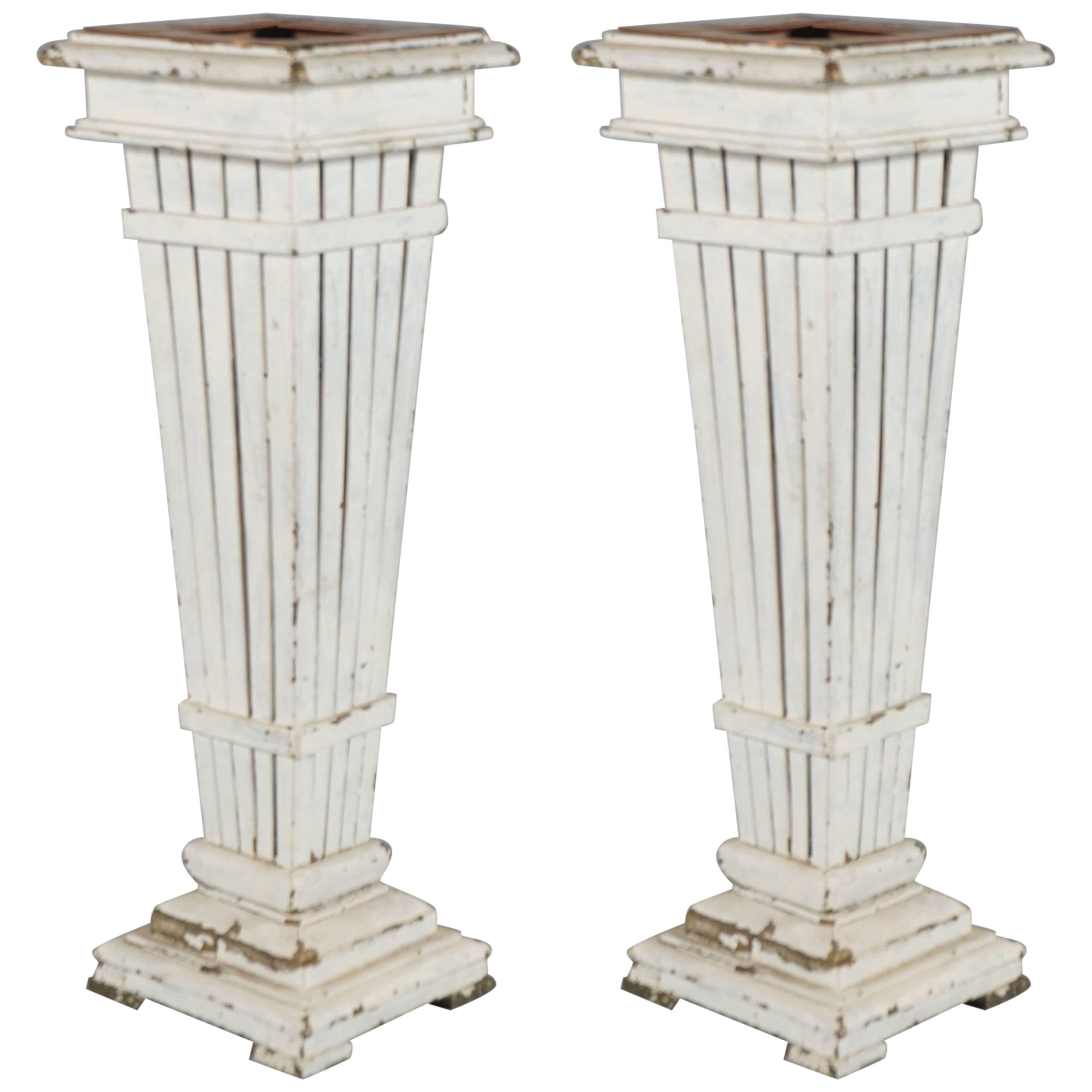Rustic Pair of Copper and Wood Garniture/Vases For Sale
