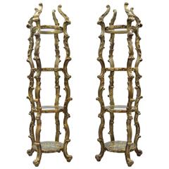 Pair of Gold Hollywood Regency Syroco Rococo Style Etagere Curio Fancy Stands 9