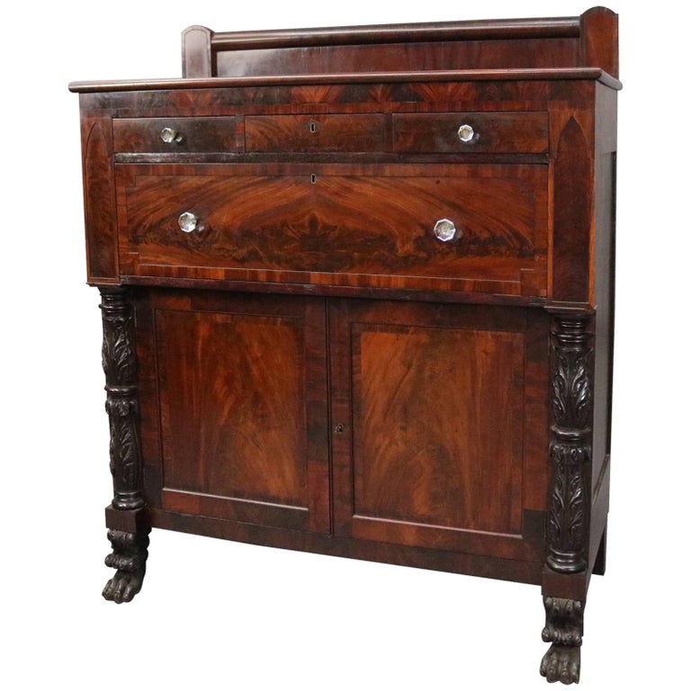 Antique Carved Flame Mahogany Jackson Press Sideboard or Linen Press