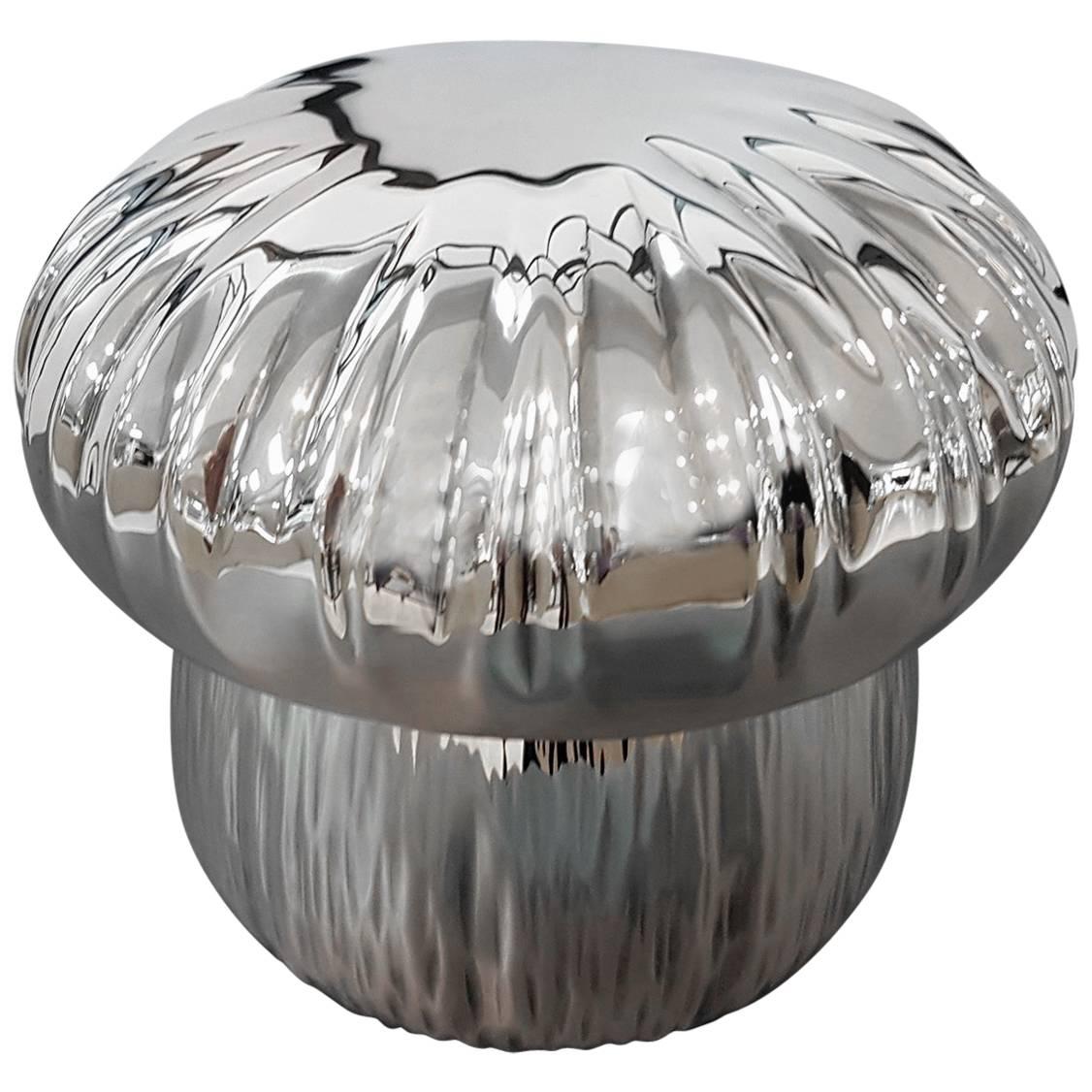20th Century Italian Mushroom shape Silver Box. Enbossed and chiselled by hand