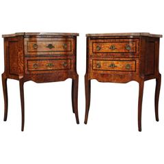 Pair of Antique English Circassian Walnut Marble & Marble End Stands, circa 1880