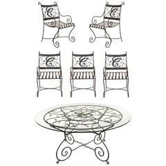 Set of Five Custom Wrought Iron Chairs and Table