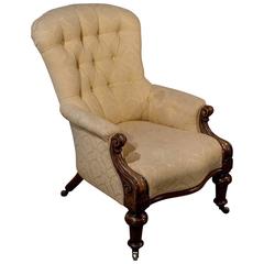Antique Walnut Armchair Gentlemen's Club Lounge Chair English Victorian, circa 1860