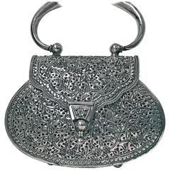 Sterling Silver Heavy Clutch Bag Purse, South East Asian, 20th Century