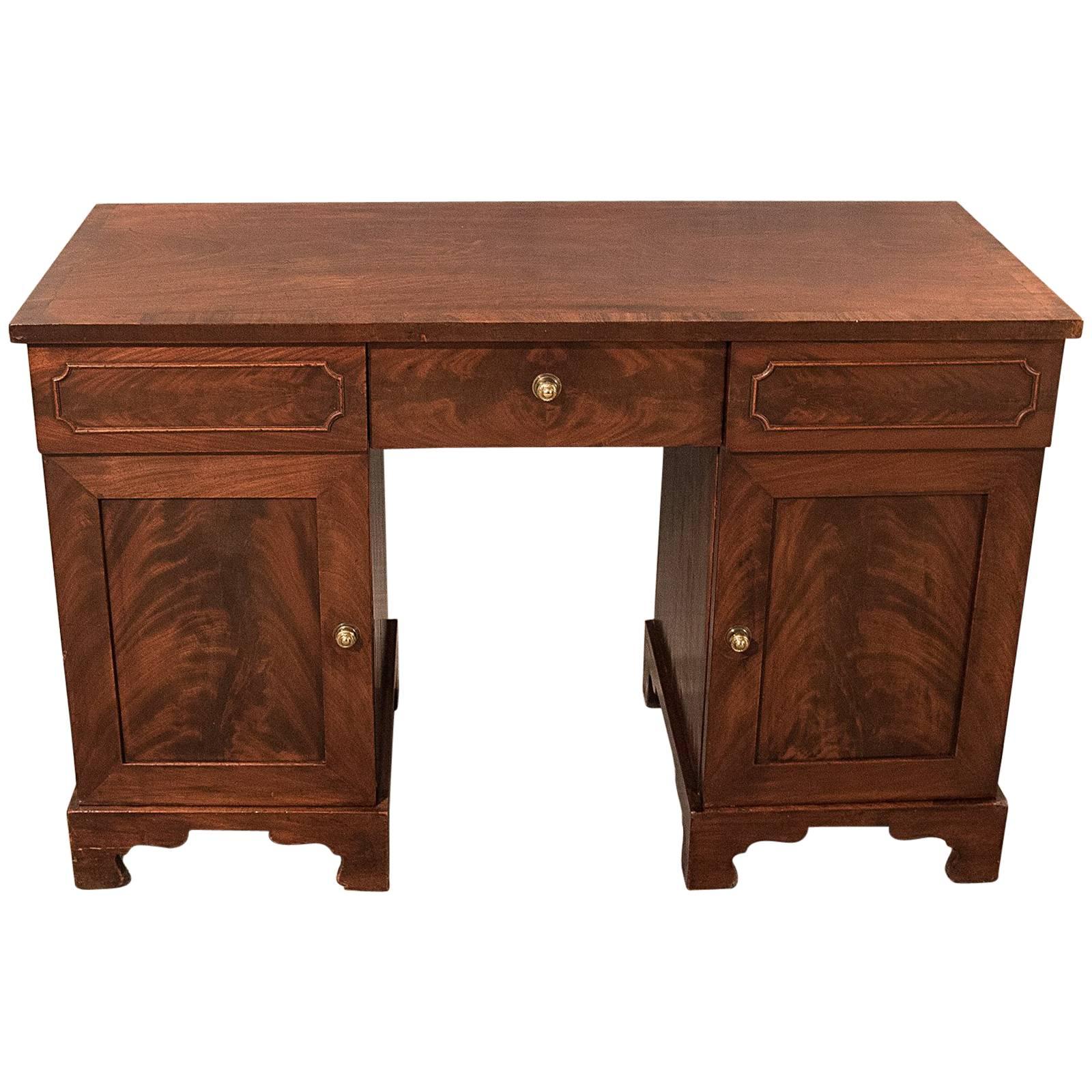 Antique Pedestal Desk Study Table Quality Flame Mahogany Victorian English