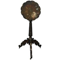 Antique Hand-Painted Gilt Mahogany and Papier Mâché Tilt Top Candle Stand, circa 1880