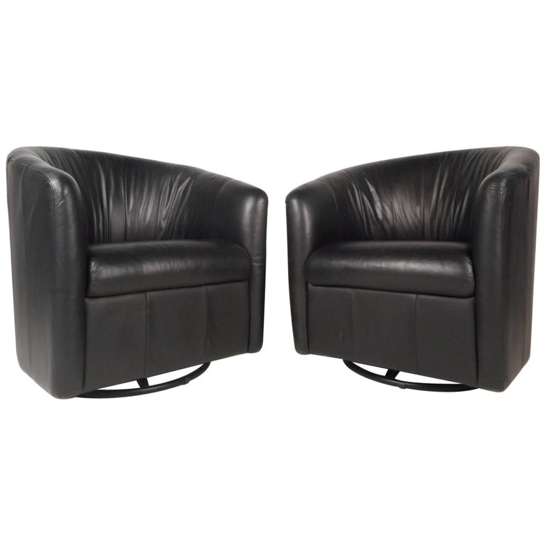 Mid-Century Modern Swivel Barrel Back Lounge Chairs For Sale