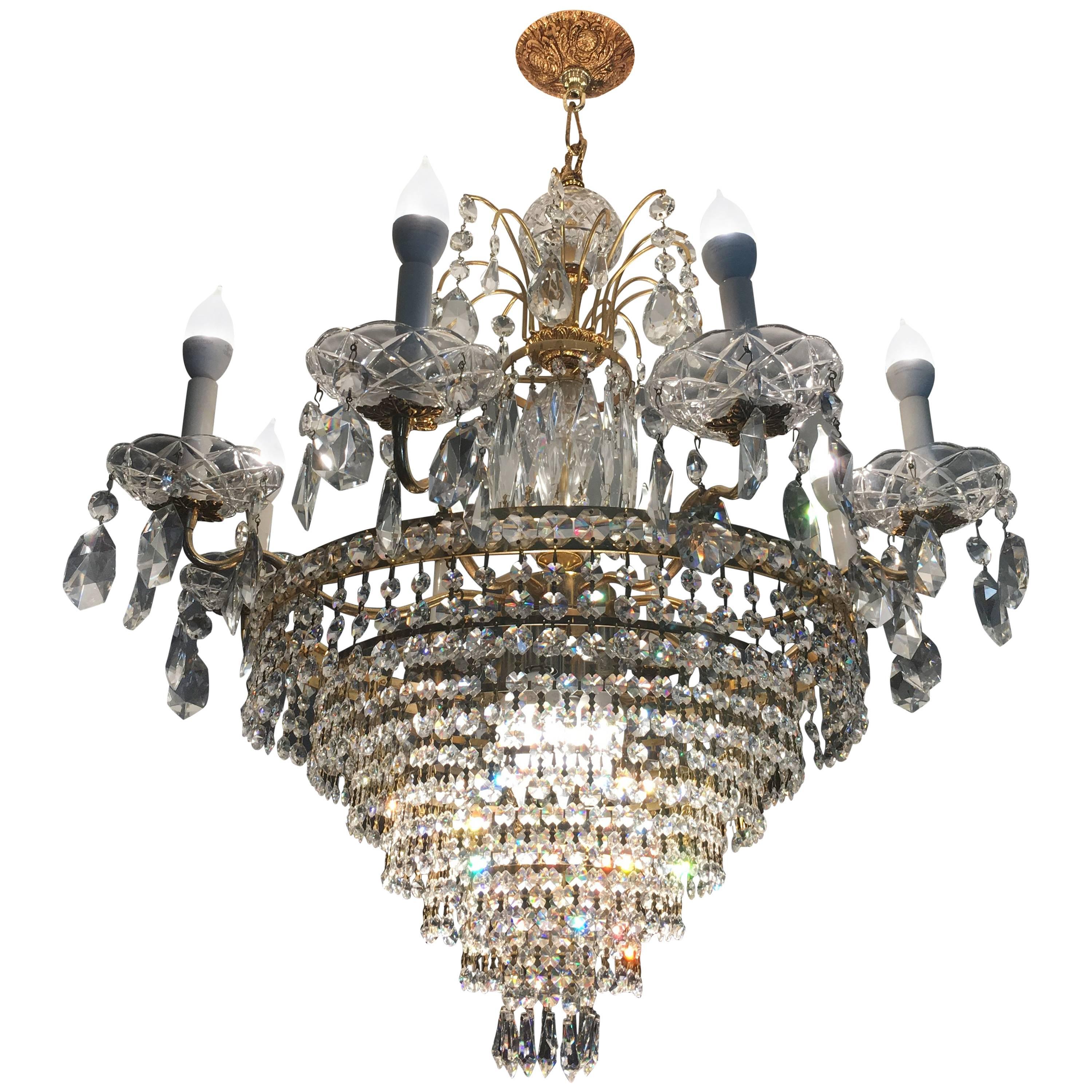 Neoclassical Style Possible Swarovski Twelve-Light Tiered Chandelier For Sale
