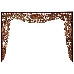 Antique Oriental Carved Screen, Archway Frame, Bordered Pelmet