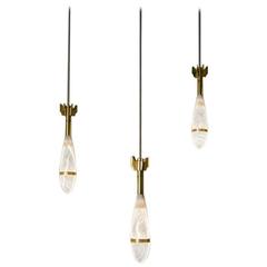 Fuego Amigo, Set of Three Alabaster Stone Light Suspensions, Amarist Studio
