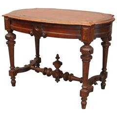 Antique Renaissance Revival Walnut, Burl and Leather Library Table, circa 1870