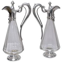 Antique 19th Century Silver and Cut-Glass Wine Clarets Decanters