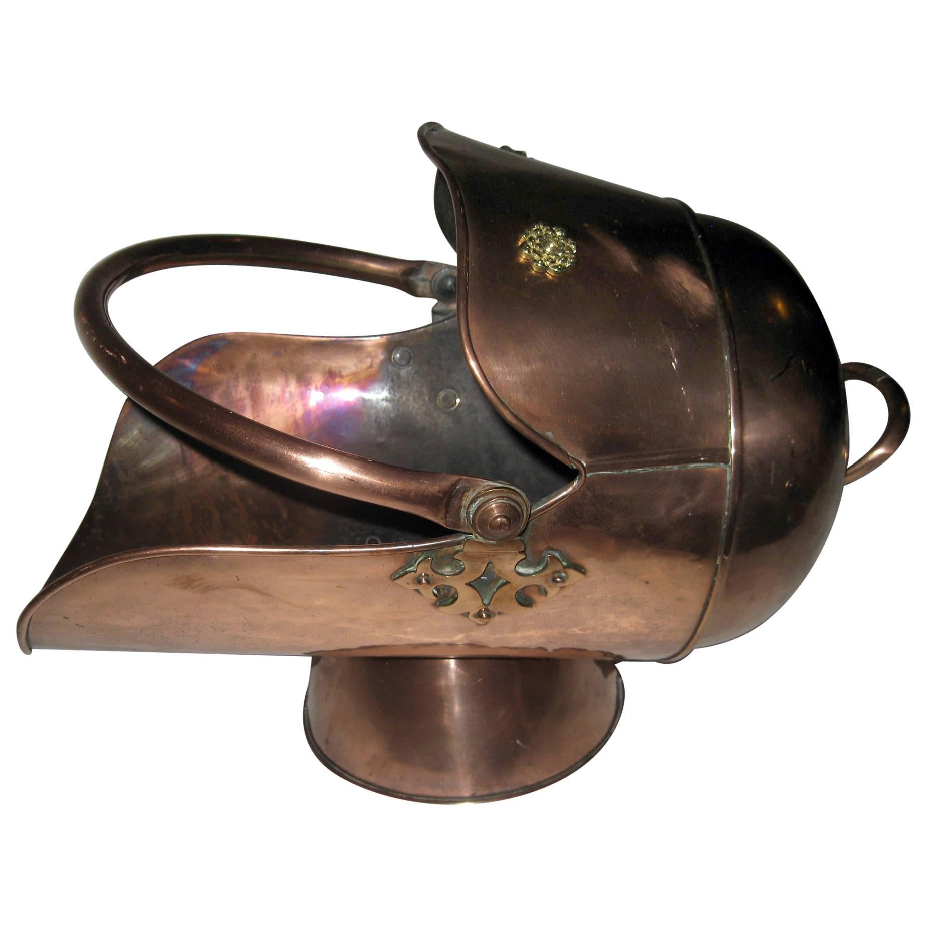  19th century Scottish Helmet Copper Coal Scuttle