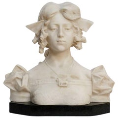 Antique Grand Tour Carrara alabaster bust of Dante's Beatrice, Italian, 19th Century