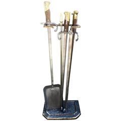 Antique Set of French Bayonets Fashioned into a Set of Fireplace Tools