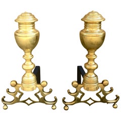 Antique American Urn Top Andirons with Ornate Base