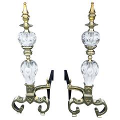 Used Pair of Santa Clara Andirons Brass with Glass Accents