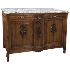 19th Century French Walnut Louis XVI Marble-Top Buffet 8