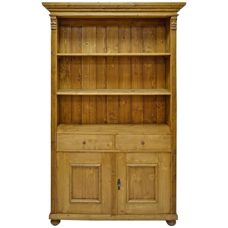 Pine Bookcase With Two Doors And Drawers For At 1stdibs