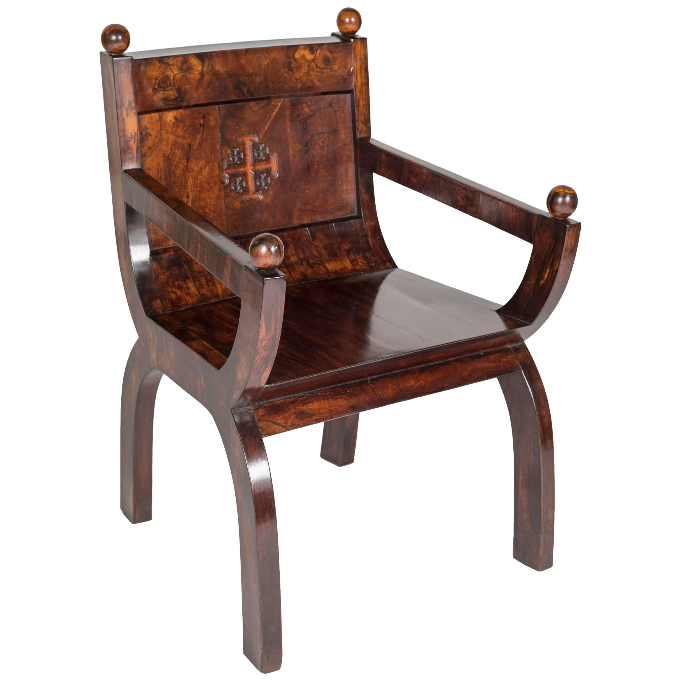 19th Century Olivewood Curule Form Armchair For Sale