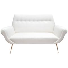 Mid-Century Modern White Sofa by Gigi Radice for Minotti with Solid Brass Legs