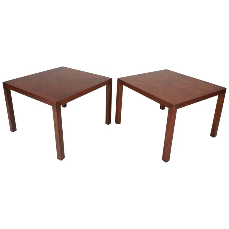 Mid-Century Modern Square Walnut End Tables by Lane Furniture For Sale