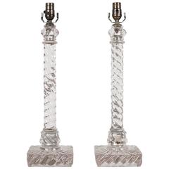 Matched Pair of Classic Baccarat Twist Lamps