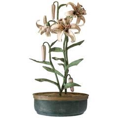Italian Tole Lily Plant in Oval Cachepot