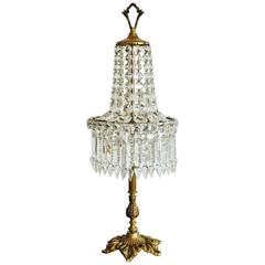 Antique Cut Crystal and Bronze Two-Light Table Lamp Chandelier