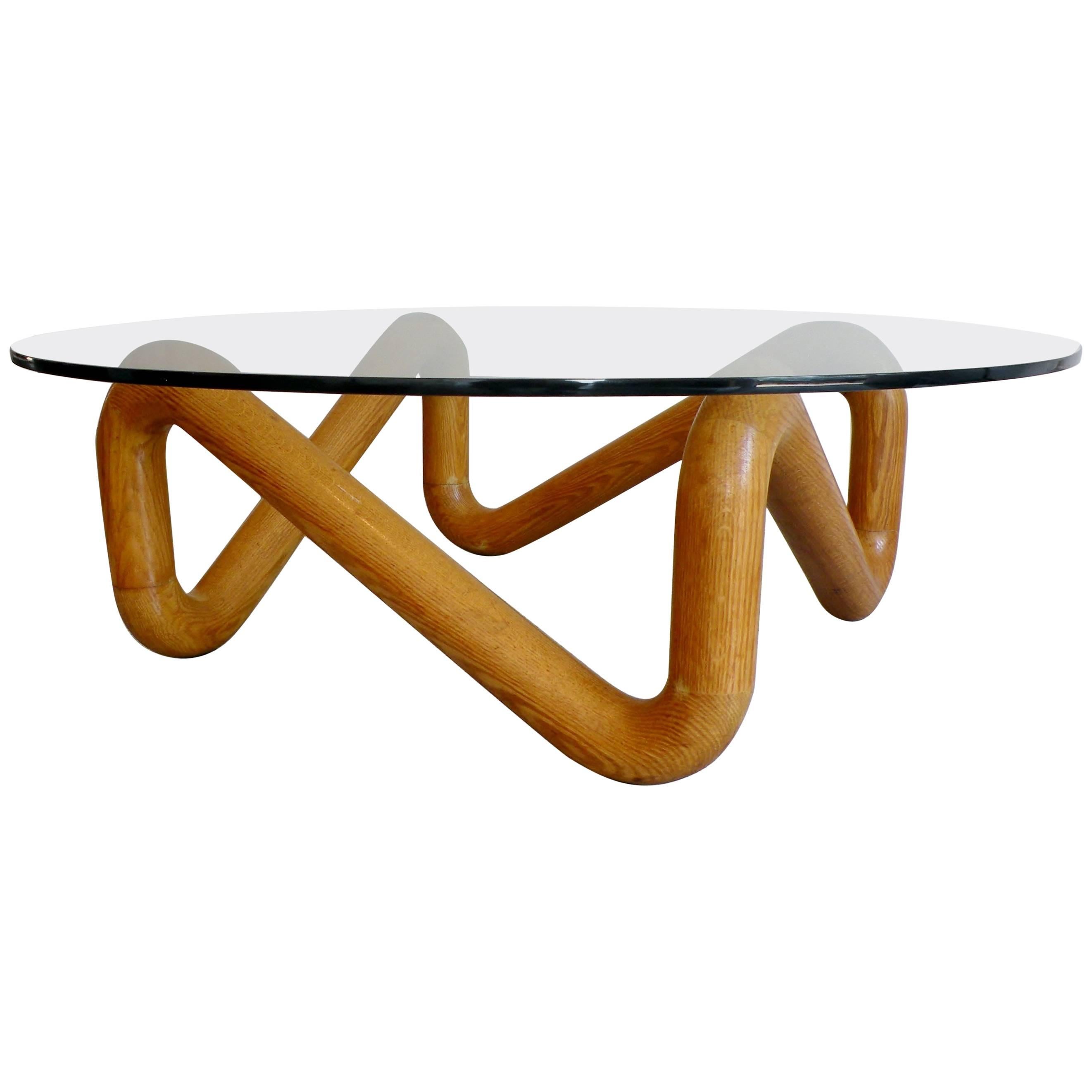 Harvey Probber Mid-Century Sculpted Oak and Glass Coffee Cocktail Table