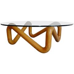 Harvey Probber Mid-Century Sculpted Oak and Glass Coffee Cocktail Table