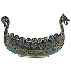 19th Century Norwegian Silver & Plique-a-jour Enamel Viking Boat, circa 1890