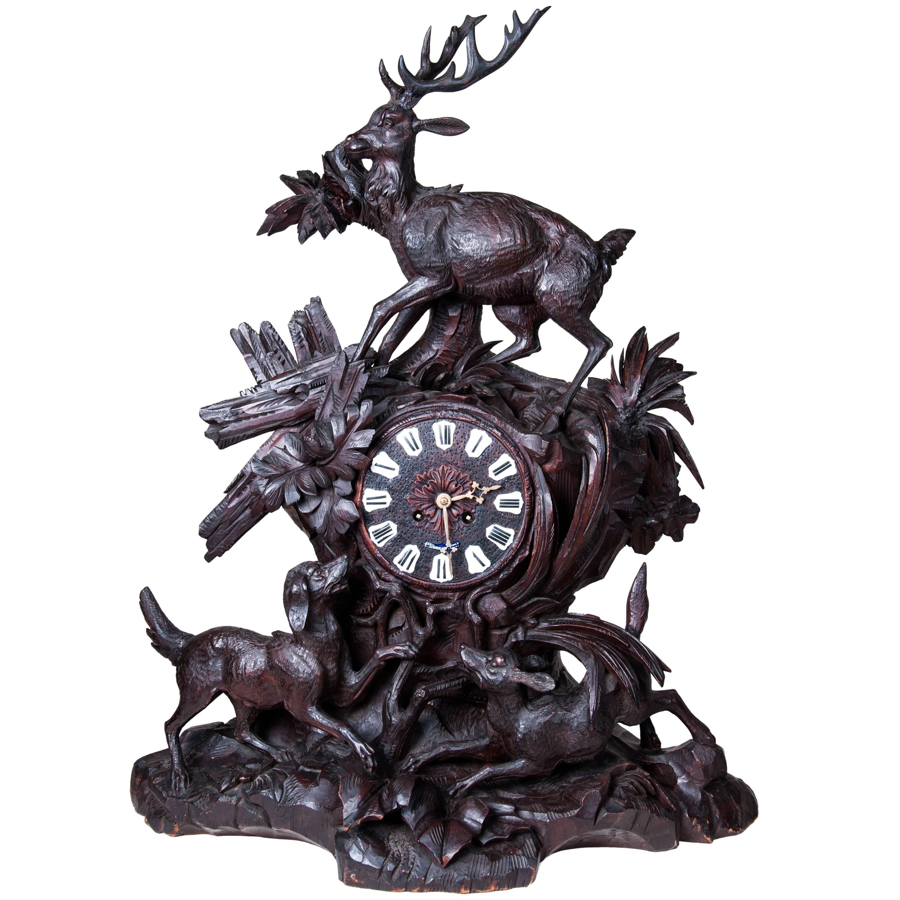 19th Century Black Forest Hand-Carved Clock For Sale