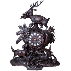 19th Century Black Forest Hand-Carved Clock