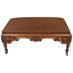 William IV Carved Rosewood Leather Upholstered Bench