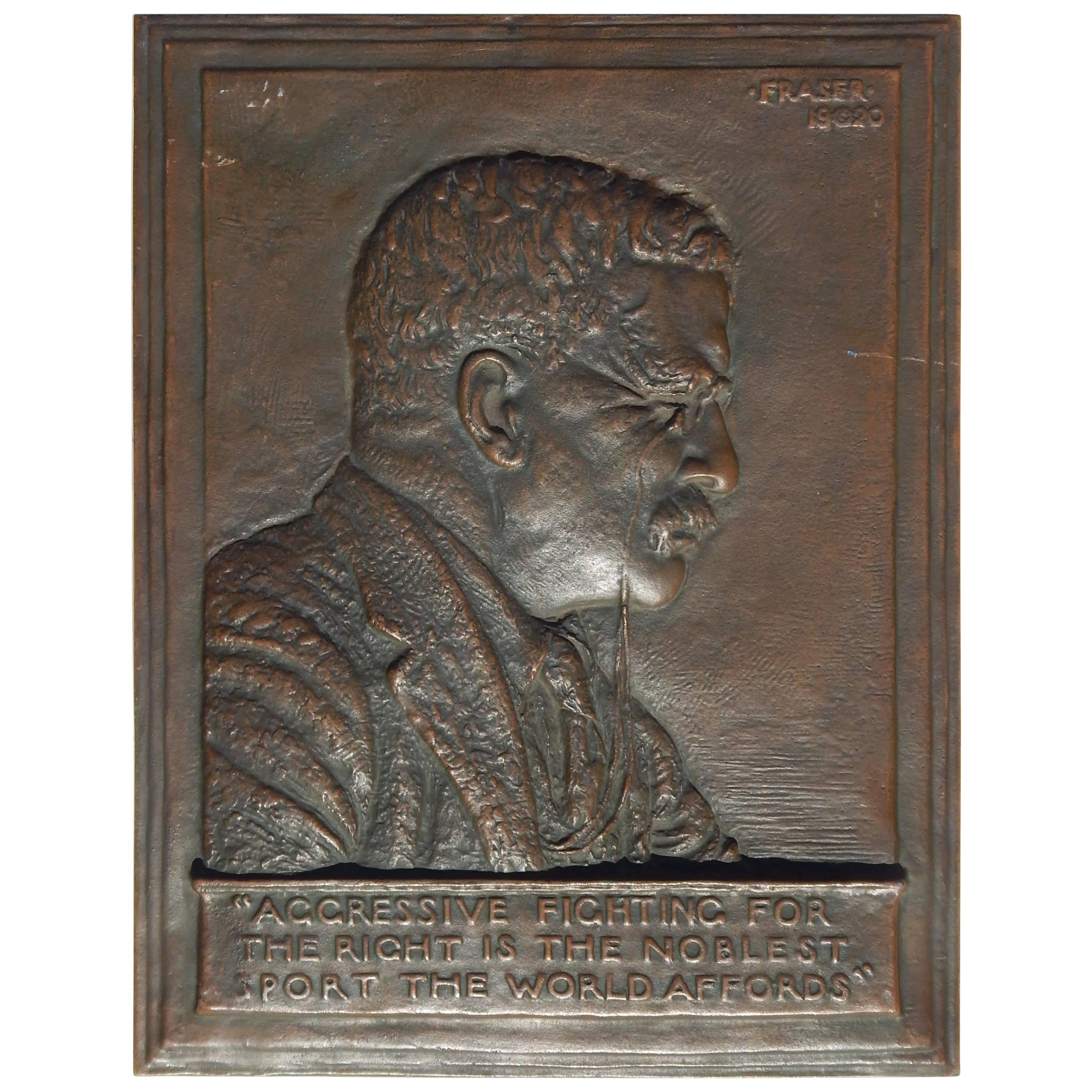 Signed James Earle Fraser Bas Relief Bronze Plaque, 1920, Teddy Roosevelt