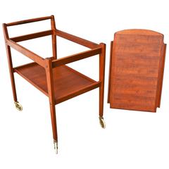 Teak Tray Top Bar Cart/Tea Trolley by Erik Gustafssons with Casters and Shelf