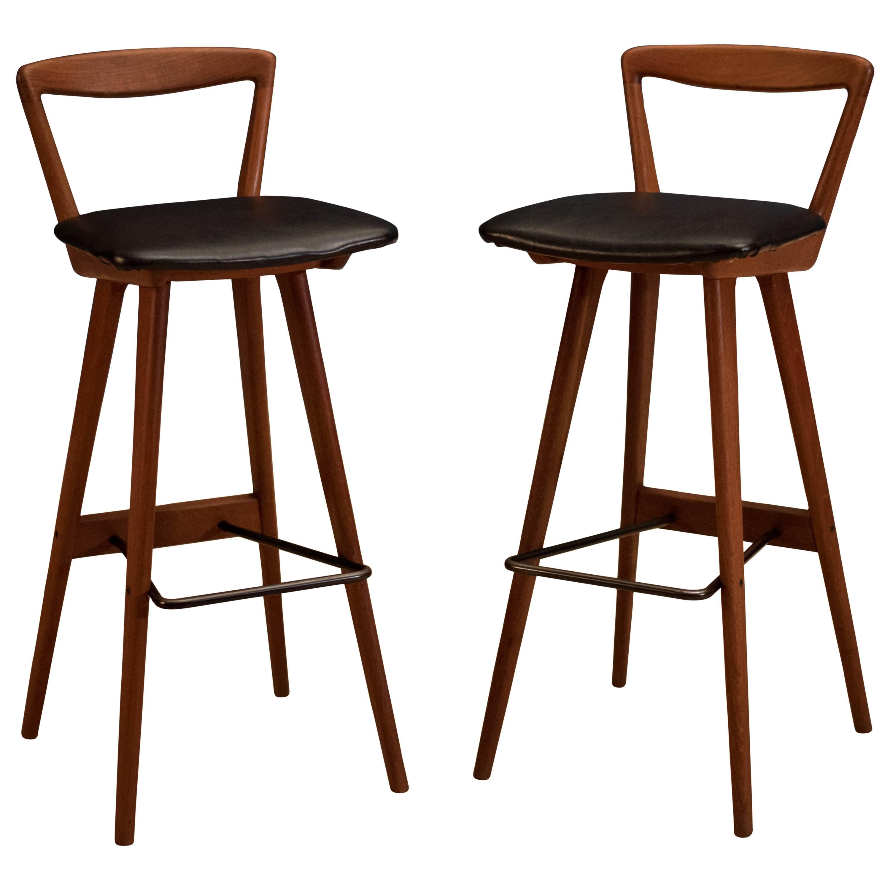 Pair Of Danish Teak Barstools By Henry Rosengren At 1stdibs