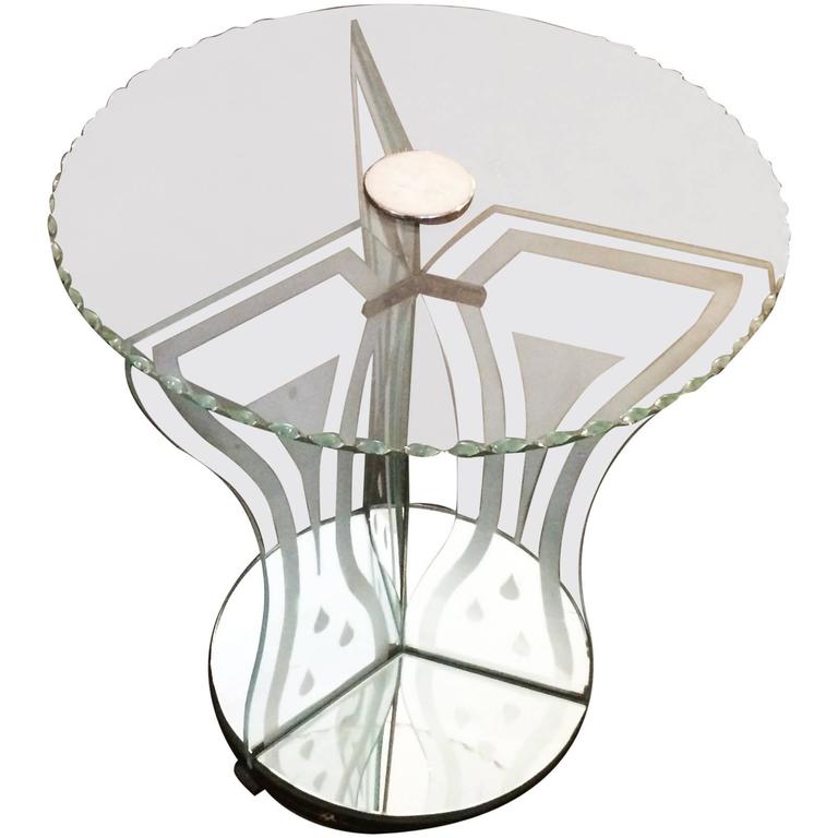 Art Deco Etched Glass Mirror Coffee Side Table For Sale at 1stDibs