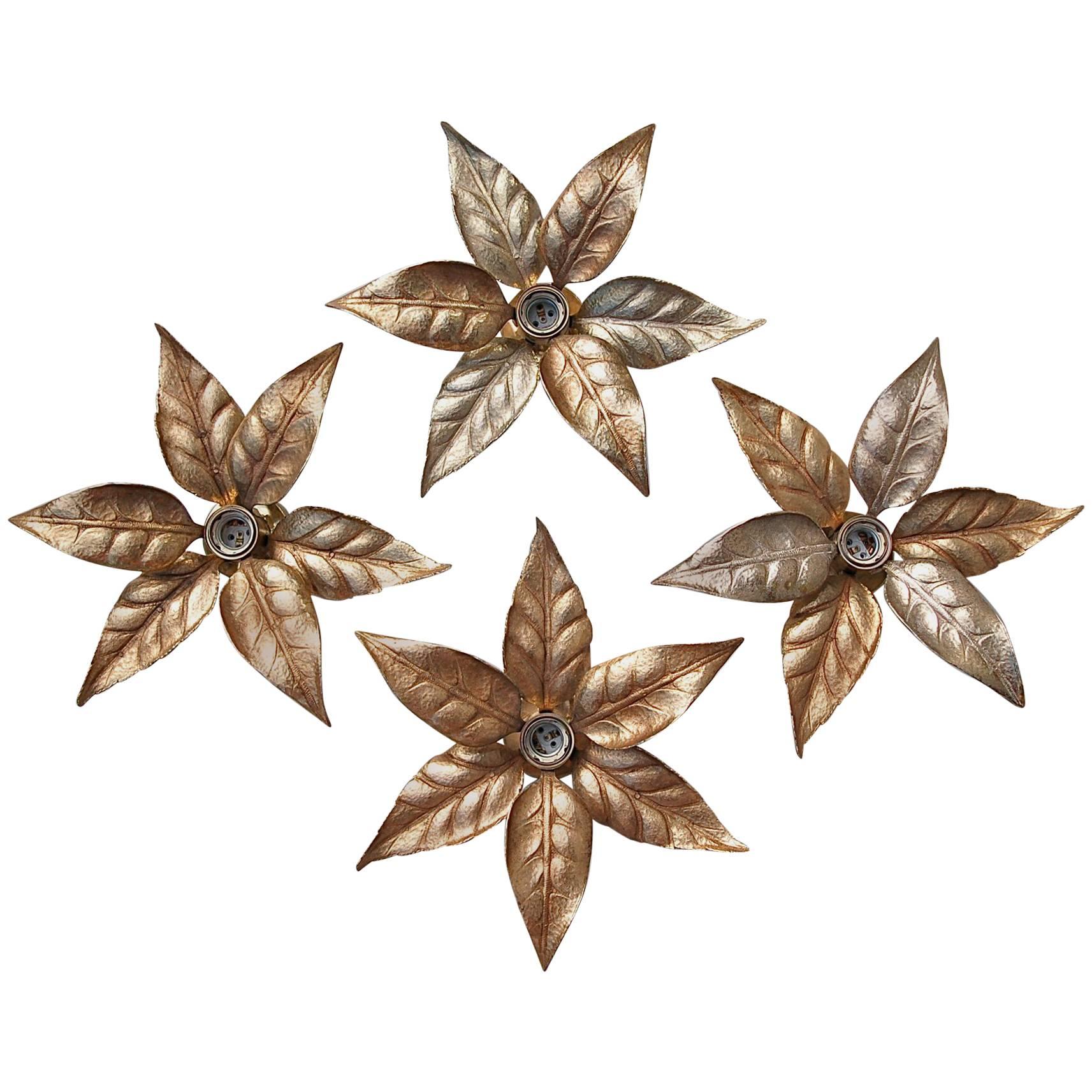 Hollywood Regency style Leaf Shaped Wall Lights by Willy Daro, circa 1970s For Sale