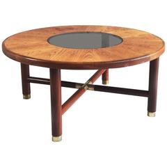Vintage 1960s Rare G-Plan Mid-Century Circular Coffee Table with Smoked Glass Inset