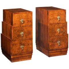 Vintage Pair of Stepped Art Deco Bedside Cabinets