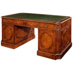 Very Good Quality Burr Walnut Pedestal Desk