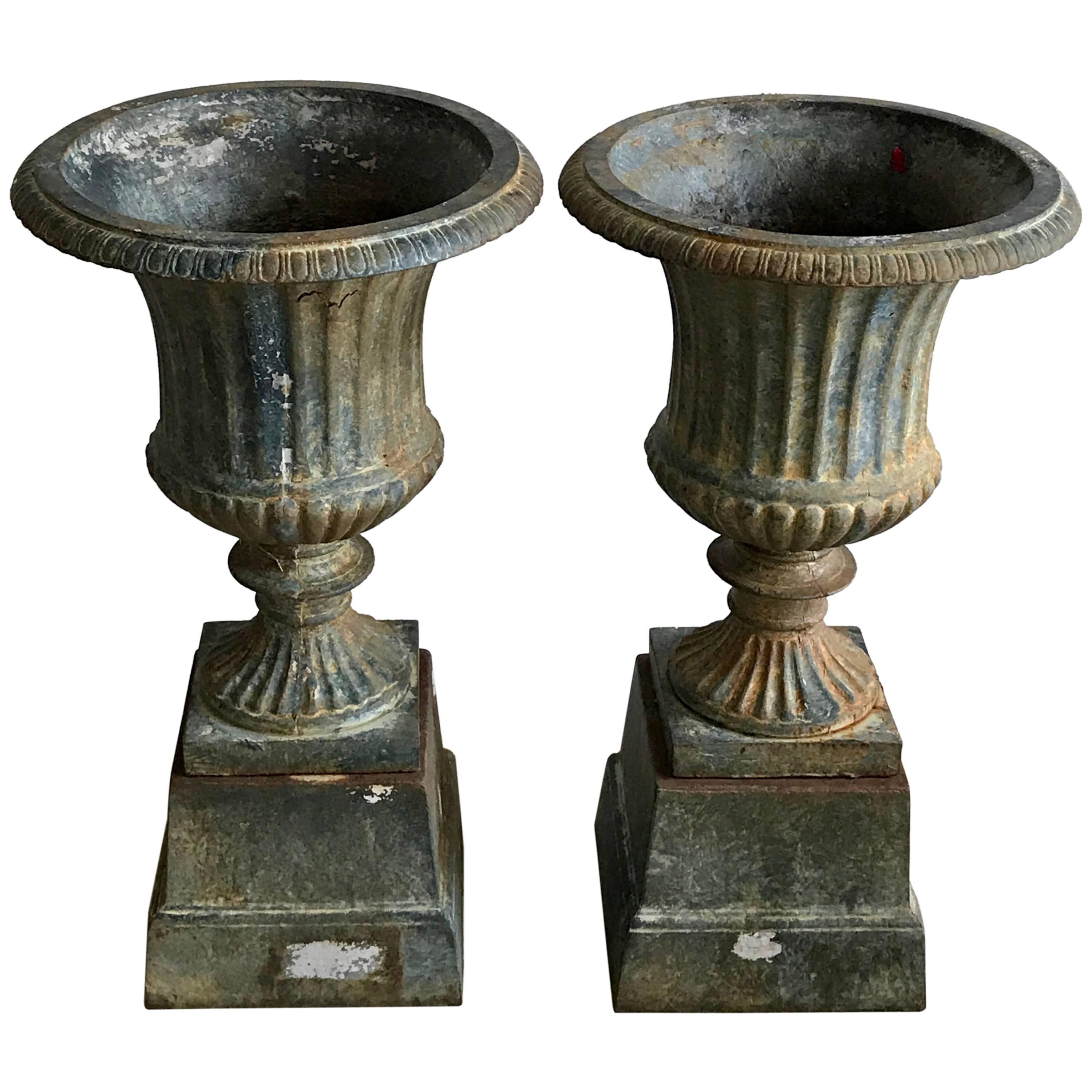 Beautiful Pair of Victorian Style Cast Iron Urns